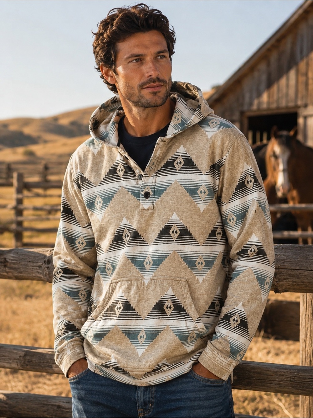 Pendleton Men's Driftwood Cotton Flannel Pullover Hoody Tan Cloudcroft Sz S